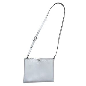 Nanette Lepore Scalloped Edge Studded Pebbled Grey Adjustable Strap Zipper Purse